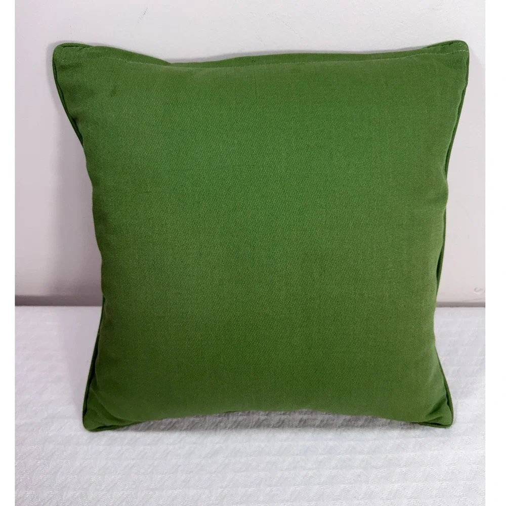 Vintage Handmade Needlepoint Throw Pillow Geometric Art Deco Green Pink 14x14